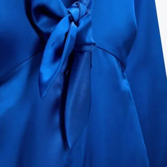 Zara Blue Mini Dress Long Sleeve Notched Collar - Picture 4 of 8